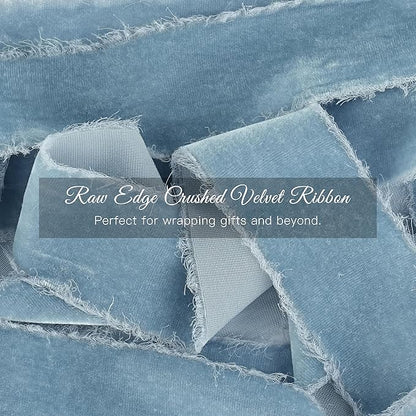 MAYREEL 2 Inch Dusty Blue Velvet Ribbon Hand Torn Slate Blue Silk Frayed Edge for Bridal Bouquets Invitations Wedding Vow Books Gift Baskets Hair Bows 3 Yards