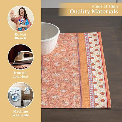 Maison d' Hermine Placemats Set of 4 100% Cotton Washable Cloth Place Mats, Reusable Table Mats for Thanksgiving Christmas Decorations Kitchen Dining Party Wedding (Harvest Festival, 13" x 19")