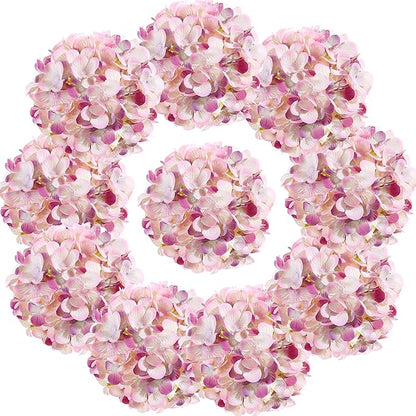 Silk Hydrangea Heads with Stems Artificial Flowers Heads for Home Wedding Decor,Pack of 10 (Light Purple)