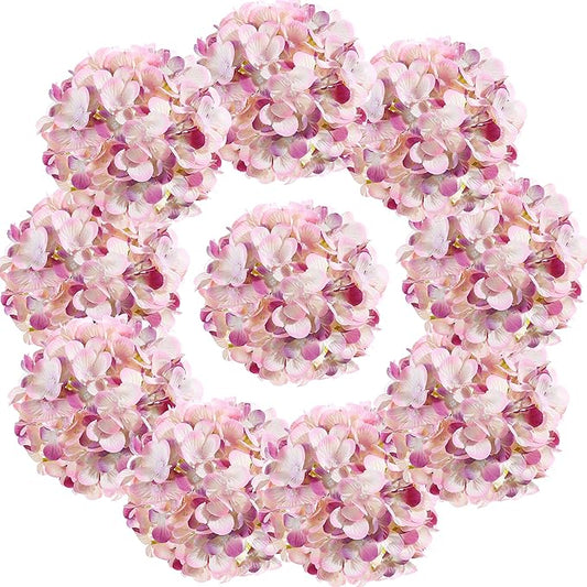 Silk Hydrangea Heads with Stems Artificial Flowers Heads for Home Wedding Decor,Pack of 10 (Light Purple)