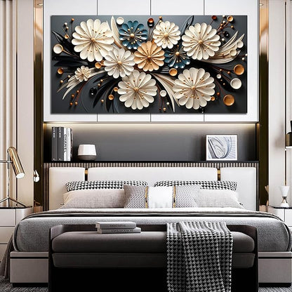 Large Wall Art for Living Room Bedroom Home Office Gold Flower Pictures Wall Art Modern Floral Artwork Framed Wall Decor Canvas Prints 29x59 In
