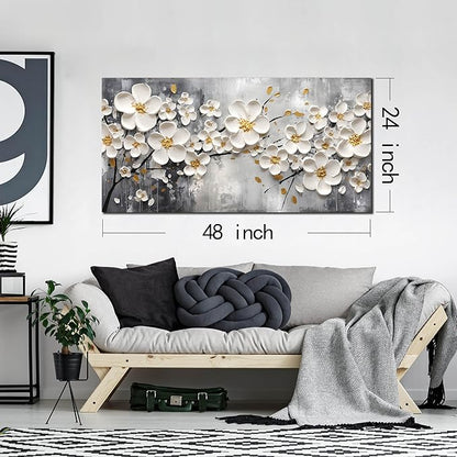 White Flower Pictures Wall Art for Bedroom - Floral Wall Decor for Office Women - Girls Wall Decor for Bedroom Size 24" x 48"