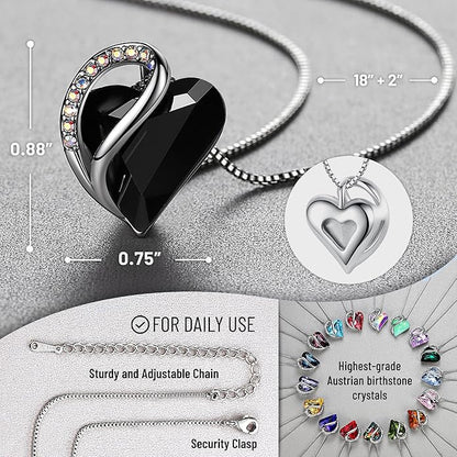 Leafael Necklaces for Women, Infinity Love Birthstone Heart Crystal Pendant, Birthday Jewelry Gifts for Her, Mom, and Wife, Silver Plated, 18 plus 2 inch Adjustable Chain