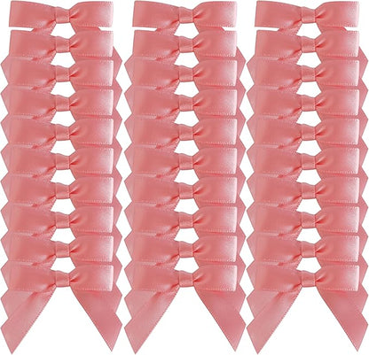 50pcs 1-1/2" Mini Light Pink Satin Ribbon Bows Without Twist Ties for Crafts Gift Wrapping Packing Mothers Day Decoration (Lt.Pink)