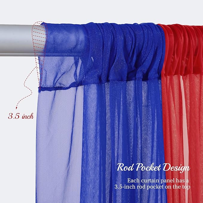 10x10ft Royal Blue Red Tulle Backdrop Curtain with Lights String for Parites, Sheer Backdrop Curtains for Wedding Baby Shower Birthday Party Photo Shoot Decorations