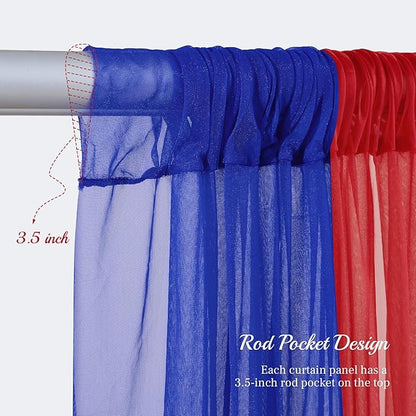10x10ft Royal Blue Red Tulle Backdrop Curtain with Lights String for Parites, Sheer Backdrop Curtains for Wedding Baby Shower Birthday Party Photo Shoot Decorations