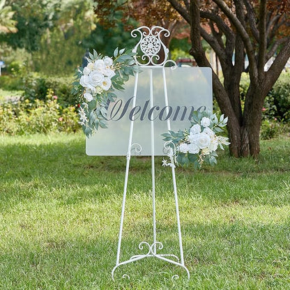 Wedding Arch Flowers, 2 Pack Floral Swag for Wedding Welcome Sign Decorations, Artificial White Roses Greenery Garland for Ceremony and Reception Backdrop Decor