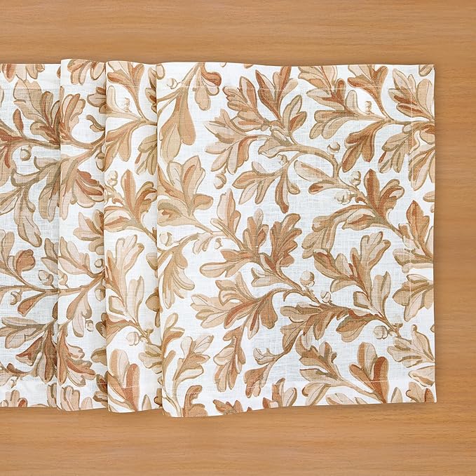 Solino Home 100% Pure Linen Fall Table Runner 132 Inches Long - Floral Print Table Runner 14 x 132 Inch for Autumn - Handcrafted and Machine Washable - Fallen Leaves Print