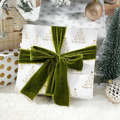 MAYREEL 2 Inch Moss Green Velvet Ribbon Hand Torn Olive Silk Frayed Edge for Bridal Bouquets Invitations Wedding Vow Books Gift Baskets Hair Bows 3 Yards
