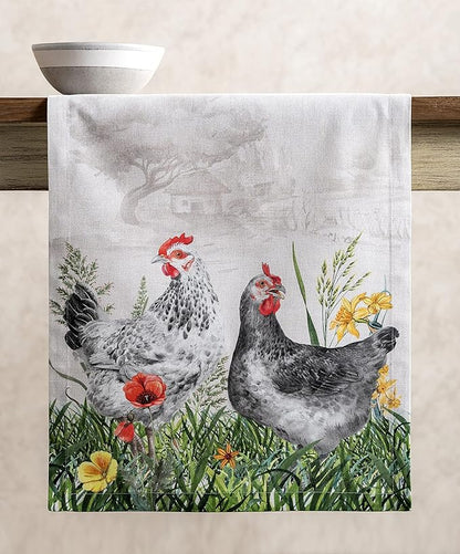 Maison d' Hermine Table runner 100% Cotton Single Layer Table Runners 72 inches long Decorative for Home Kitchen Dining Party Baby Shower Wedding Bridal Shower Spring Summer (Basse Cour, 14.50" x 72")