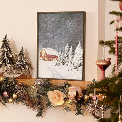ArtbyHannah Framed Christmas Canvas Wall Art Decor Set of 2, Xmas Pictures Prints Paintings for Living Room Bedroom, Winter Holiday Home Indoor Decorations with Red House and Tree (12x16 Inch)