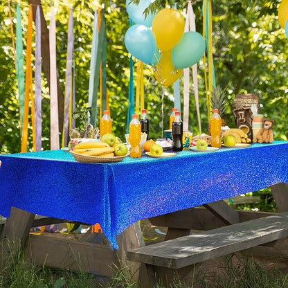 4 pcs Royal Blue Holographic Party Tablecloth 40" x 108" Iridescence Plastic Table Cloth Navy Blue Sparkly Table Covers for Graduation 4th of July Birthday Winter Christmas Party Decoration
