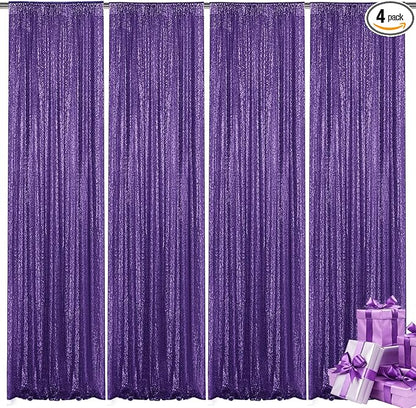 Purple Sequin Backdrop Curtain 4 Pieces 2FTx8FT Glitter Photography Backdrop for Party Wedding Birthday Christmas Decorations
