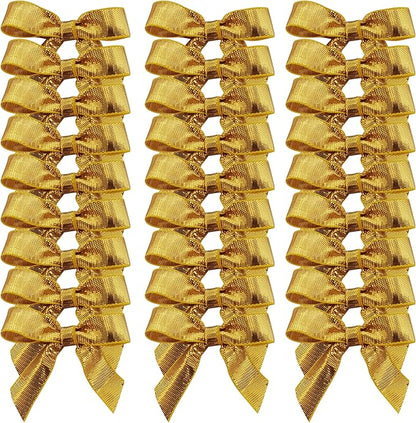 50pcs 1-1/2" Gold Satin Ribbon Bows Without Twist Ties for Gift Wrapping Packing Christmas Decoration (Gold)