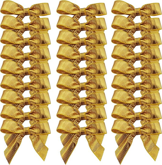 50pcs 1-1/2" Gold Satin Ribbon Bows Without Twist Ties for Gift Wrapping Packing Christmas Decoration (Gold)