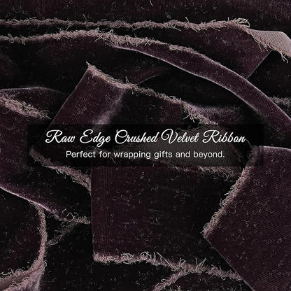 MAYREEL 2 Inch Plum Velvet Ribbon Hand Torn Dark Purple Silk Frayed Edge for Bridal Bouquets Invitations Wedding Vow Books Gift Baskets Hair Bows 3 Yards