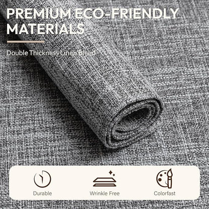 Blue Forest Placemats Set of 6, Dual-Layered Thickened Faux Linen Cloth Place Mats Heat Resistant Machine Washable Wrinkle Free Table Mats Indoor/Outdoor (Light Grey)