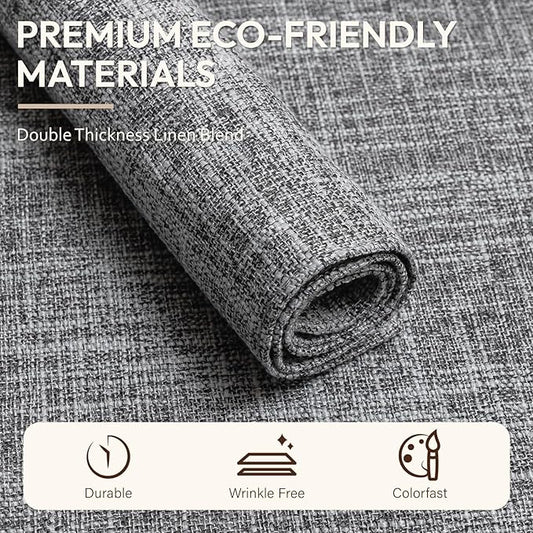 Blue Forest Placemats Set of 6, Dual-Layered Thickened Faux Linen Cloth Place Mats Heat Resistant Machine Washable Wrinkle Free Table Mats Indoor/Outdoor (Light Grey)