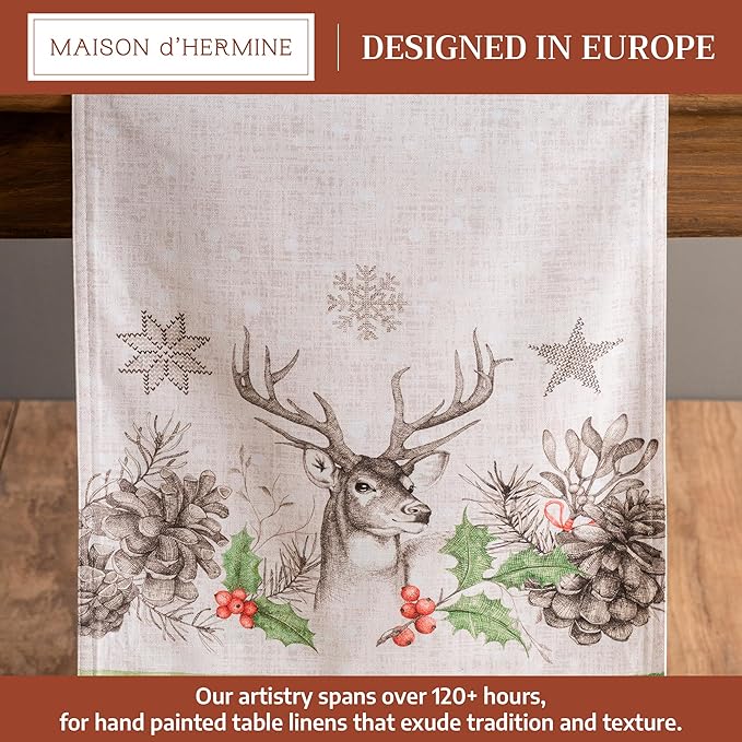 Maison d' Hermine Table Runner 100% Cotton Double Layer Table Runners 72 inches Long for Thanksgiving Christmas Decorations Home Kitchen Dining Party Wedding (Christmas Dew, 14.5" x 72")