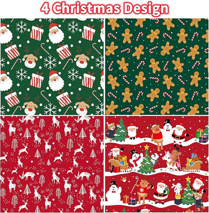 Novnsoi Christmas Wrapping Paper for Gifts (4 Rolls: 148 sq. ft. ttl) Funny Candy Cane Santas, Reindeer, Christmas Tree, Snowflakes - 30 inches x 14.8 feet Per Roll