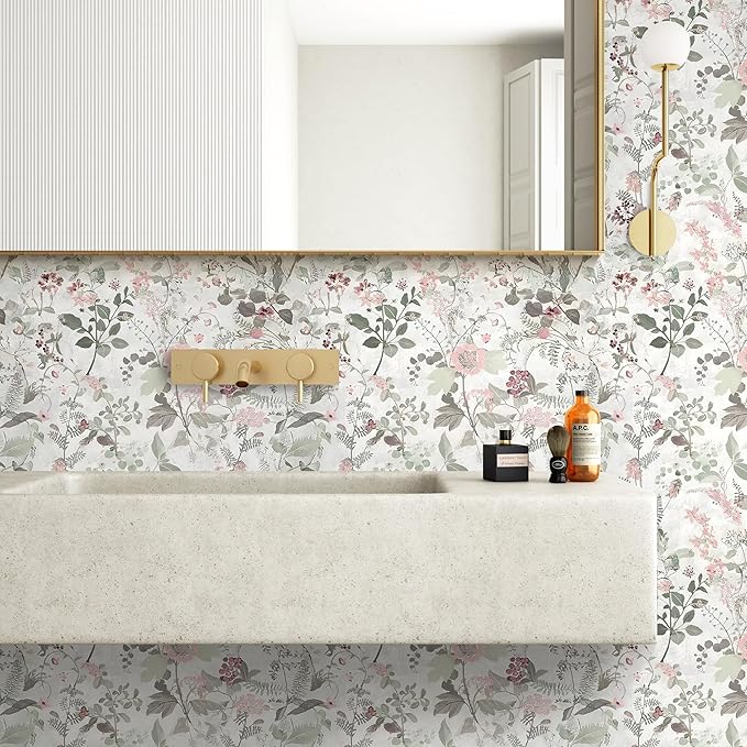 Erfoni 17.7" x 197" Floral Peel and Stick Wallpaper Boho Leaf Self Adhesive Wallpaper DIY Removable Contact Paper Vintage Flower Wall Paper Decoration for Bedroom Wall Cabinets Waterproof Vinyl Roll