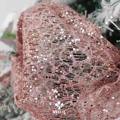 MEEDEE Rose Gold Glitter Mesh Web Ribbon 10 Inch Wide by 10 Yards Roll Rose Gold Fabric Ribbon Decorative Mesh Ribbon for Christmas Tree, Garland, Holiday Wreaths, Bows, Home Decor