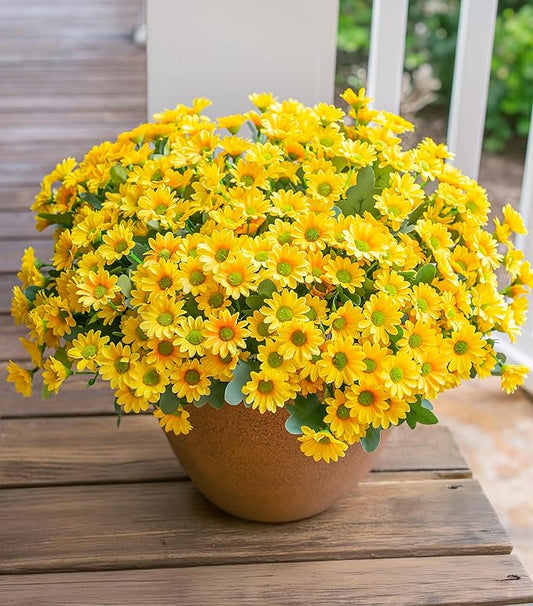 Daisy Artificial Flowers for Outdoors Fall Autumn Decoration, 6 Bundles Fake Mums Yellow Silk Flowers for Outside Look Real UV Resistant Faux Flowers Plants for Planter Front Door Home Indoor Porch