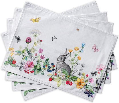 Maison d' Hermine Placemats Set of 4 100% Cotton Washable Cloth Place Mats, Reusable Table Mats for Kitchen Dining Decoration, Party, Wedding, Restaurant Spring/Summer (Printemps, 13" x 19")