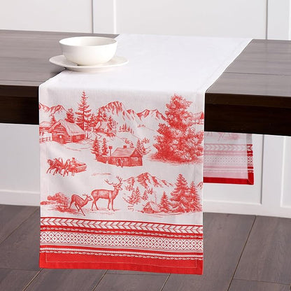 Maison d' Hermine Table Runner 100% Cotton Single Layer Table Runners 72 inches Long for Thanksgiving Christmas Decorations Home Kitchen Dining Party Wedding (Winter Jouy, 14.5" x 72")
