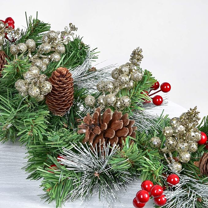 14 Pack Christmas Glitter Berries Stems Clearance, 7.8 Inch Artificial Christmas Picks for Christmas Tree Ornaments, DIY Xmas Wreath, Crafts, Holiday and Home Decor, Champagne