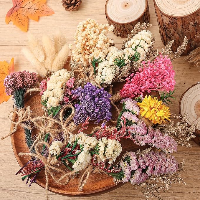 10 Pack Pro Size Dried Flower Bouquets Various Natural Dried Flower Combinations with Stem Dried Embossing Flower Dry Floral Arrangement for Vase, Carfts, DIY, Wedding, Home Decor (Pro)