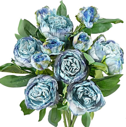 FiveSeasonStuff Vintage Dusty Blue Peonies – Realistic Artificial Silk Flowers with Dry-Look Petals, 6 Stems for Rustic Home & Wedding Bridesmaids Bouquet Bridal Showers