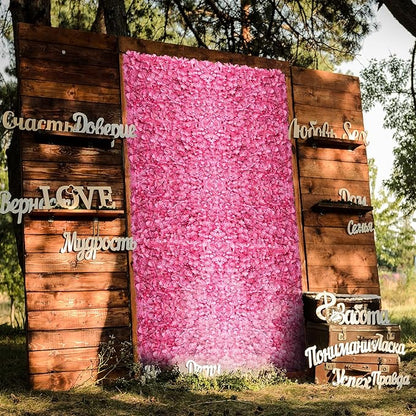 BLOSMON Flower Wall Panel Backdrop - 12 Pcs 24 x 16 Inch Pink Artificial Hydrangea Floral Backdrop for Wedding Party Baby Bridal Shower Decor, Hanging Fake Silk Flower Backdrop Decoration