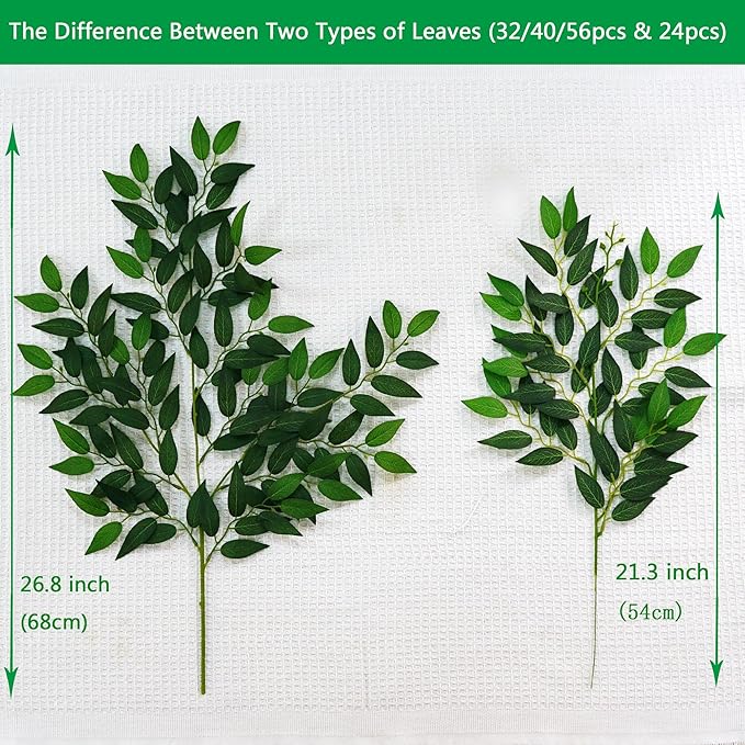 40pcs Italian Ruscus Greenery 68cm Artificial Greenery Stems Leaf Greenery Garland for Wedding Arch Flowers Centerpieces Balloon Arch Home Decor
