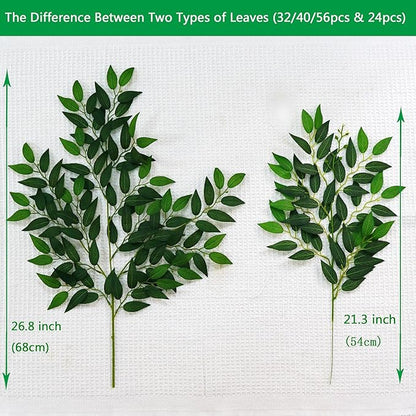 40pcs Italian Ruscus Greenery 68cm Artificial Greenery Stems Leaf Greenery Garland for Wedding Arch Flowers Centerpieces Balloon Arch Home Decor