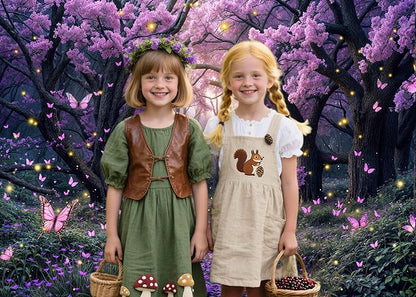 5X3ft Enchanted Forest Backdrop Fairy Tale Purple Wonderland Garden Tree House Floral Butterfly Photography Background for Kids Girl Baby Shower Birthday Party Decoration Banner Booth Props