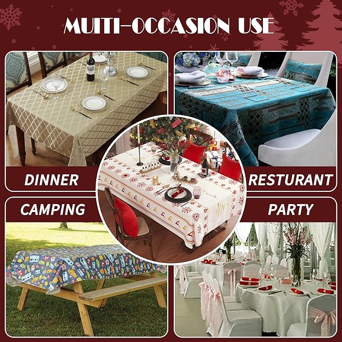 Christmas Rectangle Table Cloth,100% Waterproof Tablecloth,Christmas Decorations for Home, Vinyl Tablecloth Plastic Table Cover for Party，Picnic,Dining,Outdoor 54" x 78",Merry Ribbon