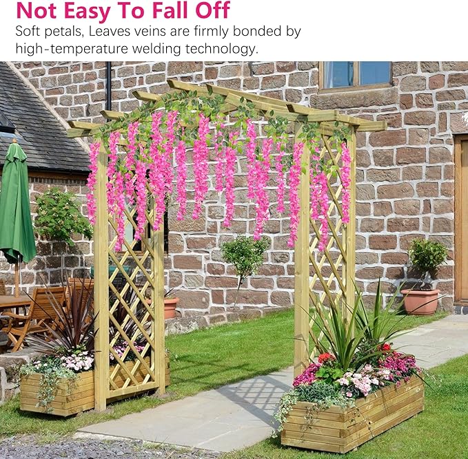 36 Pack Fuchsia Wisteria Hanging Flowers, 3.44 Ft Fake Hanging Flowers, Artificial Wisteria Garland Vines for Wedding Room Backdrop Outdoor Patio Garden Decoration