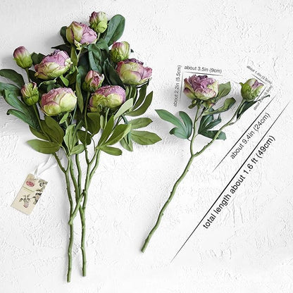 FiveSeasonStuff Vintage Purple Peonies – Realistic Artificial Silk Flowers with Dry-Look Petals, 6 Stems for Rustic Home & Wedding Floral Arrangements