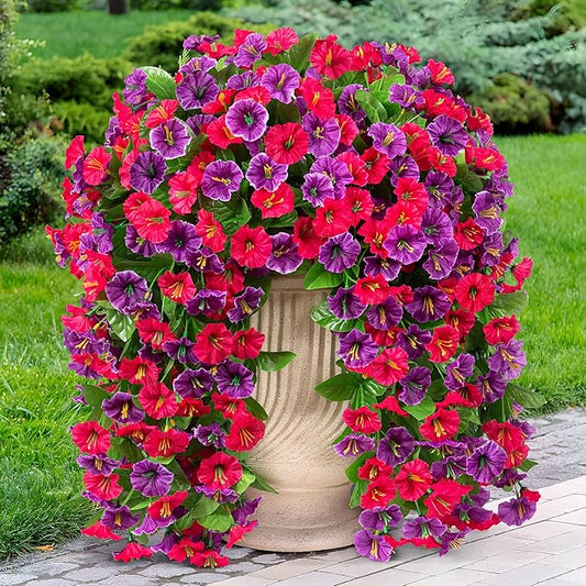 Artificial Fake Hanging Flowers Plants for Outdoor Spring Summer Decoration, 2PCS Faux Silk Morning Glory Long Vines Stems UV Resistant Look Real for Outside Home Porch Patio, Hot Pink Purple