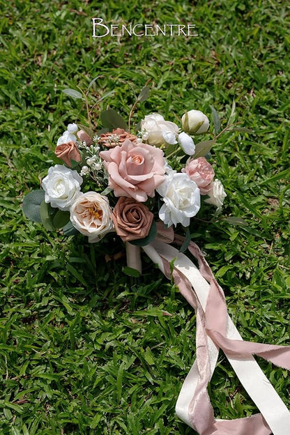 10 Inch Dusty Rose Bridal Bouquet,Wedding Bouquet,Bride Bouquets for Wedding Ceremony Anniversary, Party and French Rustic Vintage Wedding,Artificial Flowers…