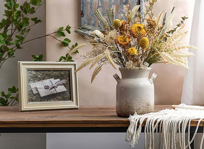 Quoowiit Ceramic Rustic Farmhouse Vase, Distressed Decorative Flower Vase for Home Decor, Ideal Shelf Decor, White Boho Vase for Living Room Bedroom Kitchen Office Decor Centerpiece Table Decorations