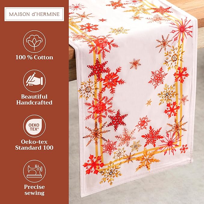 Maison d' Hermine Table Runner 100% Cotton Double Layer Table Runners 108 inches Long for Thanksgiving Christmas Decorations Home Kitchen Dining Party Wedding (Crystal Star, 14.5" x 108")