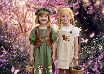 15X10ft Enchanted Forest Backdrop Fairy Tale Purple Garden Wonderland Tree House Floral Background for Kids Girl Baby Shower Birthday Party Decoration Banner Cake Table Photo Booth Props