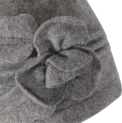 ZLYC Women Wool Cloche Bucket Hat 1920s Vintage Dress Winter Hats with Flower Accent