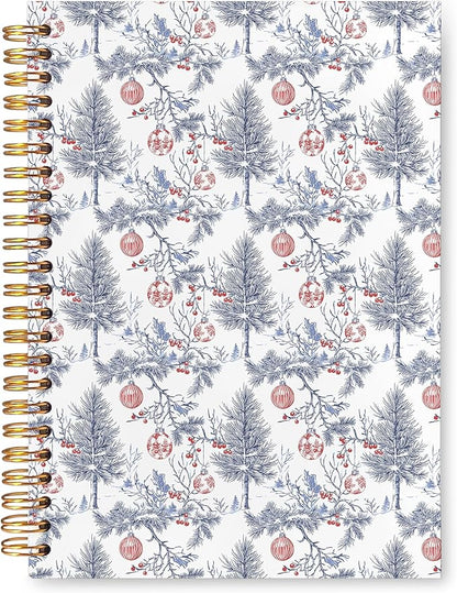 VIIJJUE Chinoiserie Christmas Ball Tree Notebook Journal, Vintage French Country Toile de Jouy Journal, Xmas Red Holiday Hardcover Spiral Notebooks, 5.5x8.3 Inch-01