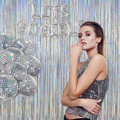 Melsan Christmas Party Decorations Foil Curtain, 2 Pack 3.2 ft x 8 ft Silver Tinsel Foil Fringe Backdrop, Sparkle Metallic Streamers for Disco Bachelorette Party Decorations, Silver Tinsel Backdrop