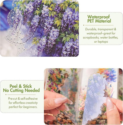 3.4" Large Flower Stickers for Scrapbooking – 60PCS Waterproof Wall &Floral Stickers for Journaling, Junk Journal Supplies, Card Making, DIY Crafts & Bullet Journal Planner