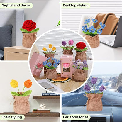 Crochet Flower Plant, Empathetic Flower Gift for Women & Men, Perfect for Birthday, Christmas, Mother's Day, Desk Decor, Birthday Decorations, Kids Party Decoration. Yellow Myosotis