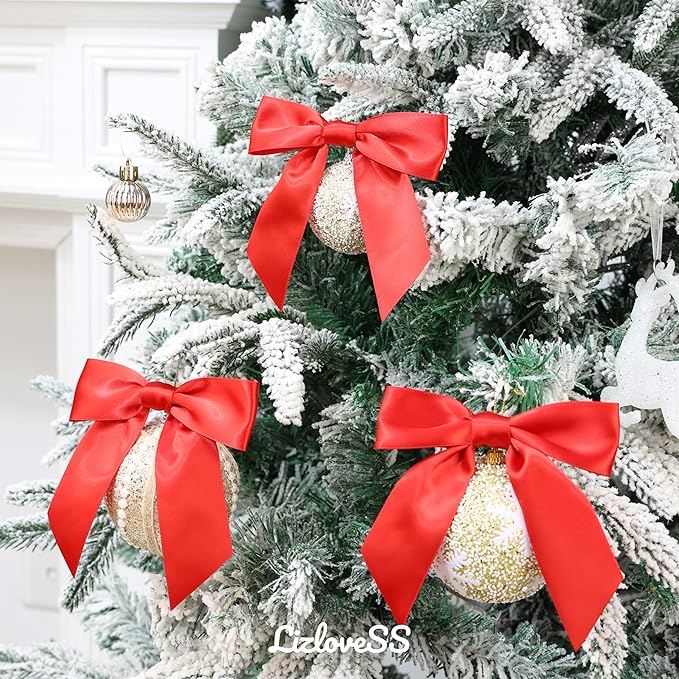 Red Satin Ribbon Twist Tie Bows 5 Inch Pre-Tied Red Gift Bows for Crafts, Treat Bags, Party Favors, Wedding, Baby Shower, Candy Apple, Christmas Tree (36 Pack)